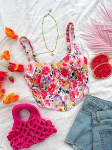 Soleia Women's Vacation Floral Print V-Neck Cami Tank Top - Multicolor - View 5