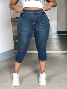 SHEIN SXY Cộng với quần jean skinny lưng cao dành cho nữ - Rửa tối - Xem 3