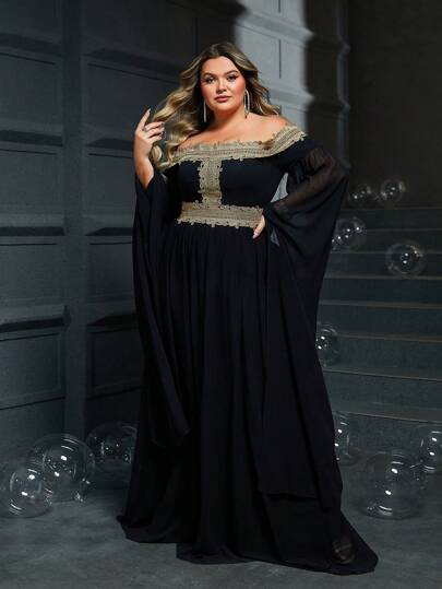 فستان أنيق بياقة منحرفة للنساء ذوات الأحجام الكبيرة