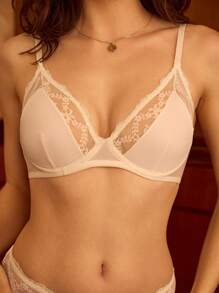 Charlaine Charlaine Women's Solid Color Lace Patchwork Romantic Bra
