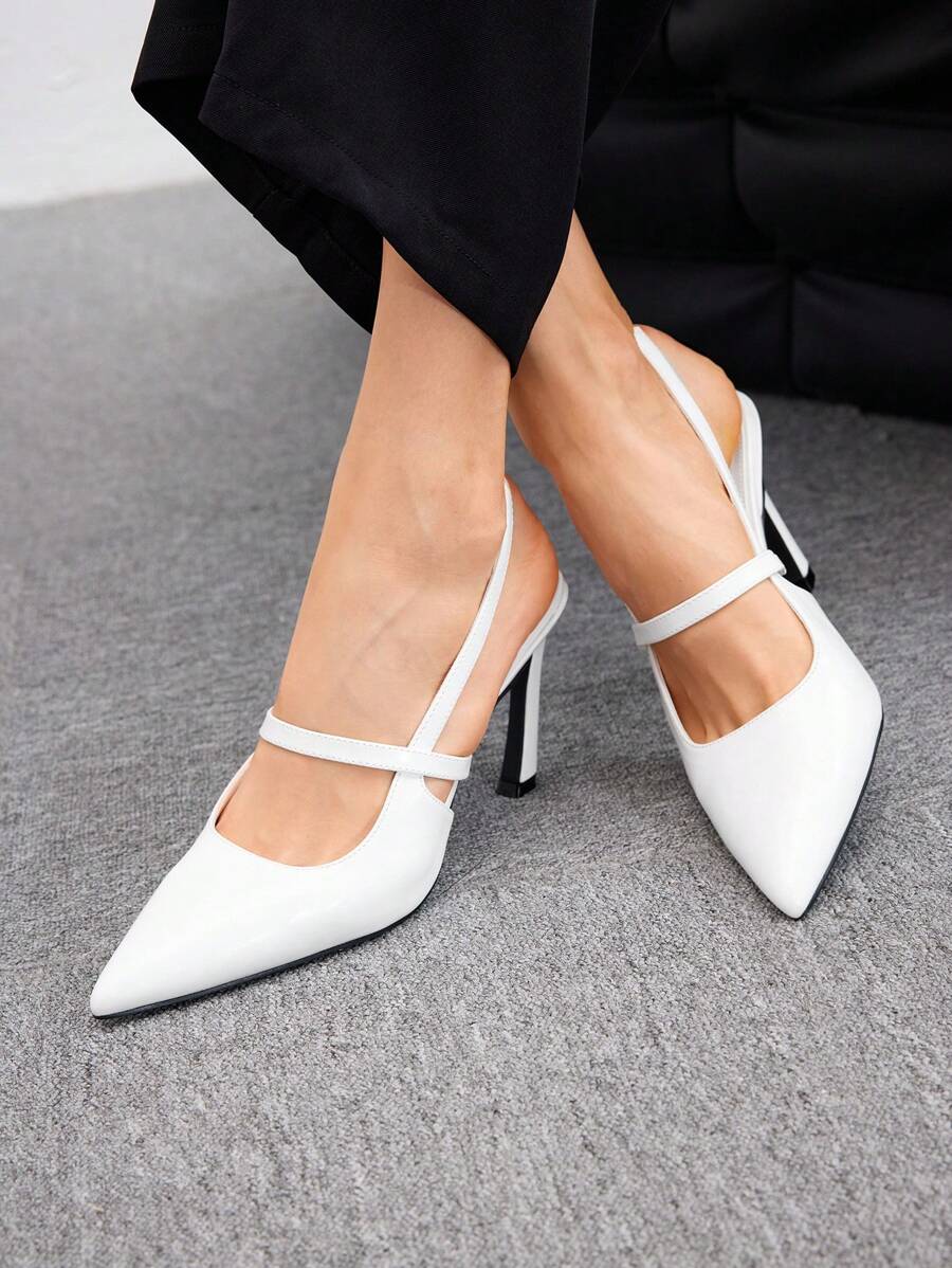 SheIn BIZ Women High Heel Pointed Toe Hollow Out Shoes, Simple Style - Chantilly - View 1