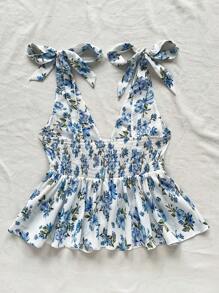 Soleia 印花V领无袖露背蝴蝶结休闲上衣，返校季风格，夏季 - 彩色 - 查看 2