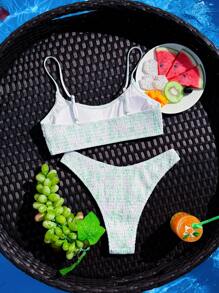 SHEIN Swim Bộ bikini hoa Ditsy đi biển mùa hè dành cho nữ, kiểu dây cổ và xẻ tà, in ngẫu nhiên - Nhiều màu - Xem 2