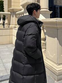 DAZY Men's Long Letter Print Padded Coat, Winter Jacket - Black - View 2