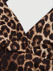 ROMWE Grunge Punk Y2K Gyaru Leopard Print Full Bodycon Ruched Halter Mini Dress For Women, School - Multicolor - View 3