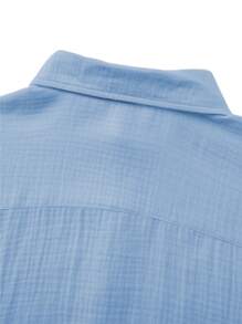 Men's Linen/Bohemian Style Long Sleeve Shirt, For Fall - Blue - View 6