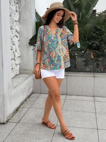 SHEIN Maternity Vacation Paisley Print Blouse - Multicolor - View 6