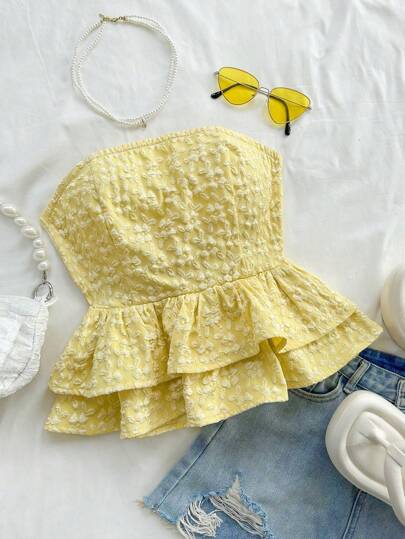 Soleia Blusa amarilla casual de verano estilo peplum sin espalda con lazo para mujer, look casual para vacaciones, almuerzo o de regreso a clases