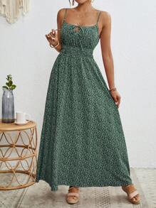 SHEIN VCAY Women's All-Over Print Summer Sleeveless Knot Strap Dress