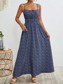 SHEIN VCAY Vestido de tirantes con estampado floral pequeño para mujer estilo vacacional