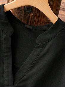 SHEIN Unity Plus Notch Neck Roll Tab Sleeve High Low Hem Blouse - Black - View 6