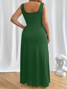 SHEIN Unity Plus Solid Summer Casual Simple Tank Dress Women Outfit - Dark Green - View 2
