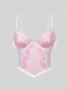 Lunelith SHEIN Lunessa Damen Tank Top mit Blumenmuster und Spitze, elegant und märchenhaft