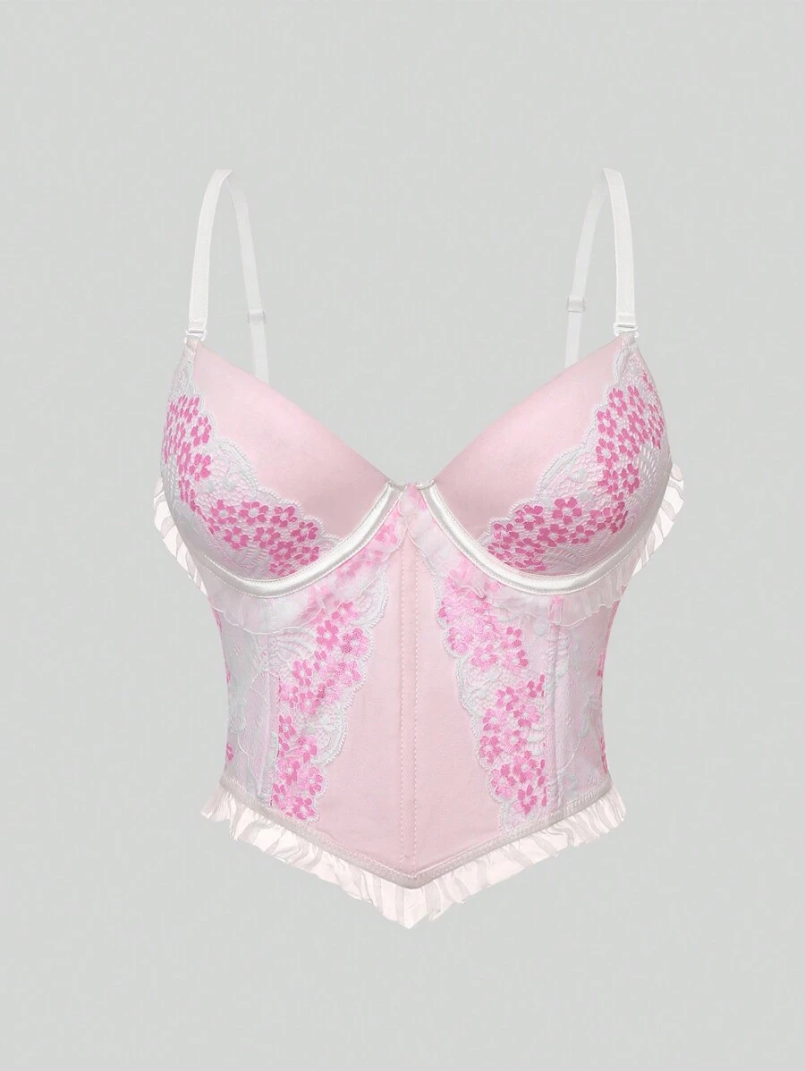 Lunelith SHEIN Lunessa Damen Tank Top mit Blumenmuster und Spitze, elegant und märchenhaft