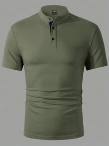 Manfinity Homme Men's Solid Color Short Sleeve Casual Work Polo Shirt, Summer - Army Green - View 3