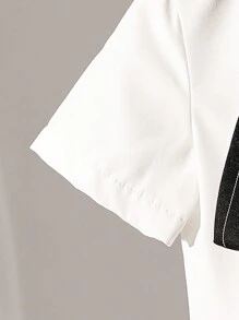 SHEIN Playful Pals 嬰兒男童條紋印花襯衫&短褲&披肩 - 黑與白 - 查看 4