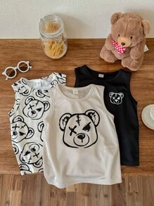 SHEIN 3pcs Young Boy Cute Cartoon Bear Pattern Round Neck Lightweight Comfortable Top, Multipack - Multicolor - View 6