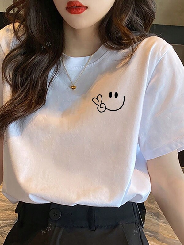 Women's Casual Versatile Graphic Printed Round Neck Short Sleeve T-Shirt, Summer New Arrival