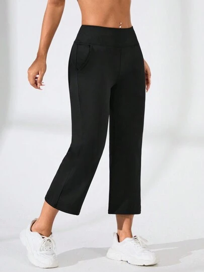 Easithlete 女士純色七分休閒運動褲，帶口袋