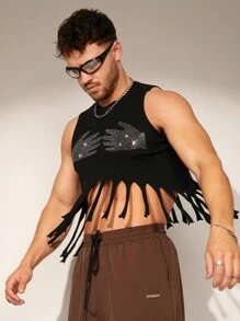 Manfinity Fever City Chaleco sin mangas de punto con flecos de moda para hombre