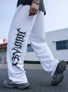 Manfinity EMRG Quần thun nam in chữ dây rút eo vừa vặn với quần bó sát thể thao thông thường - trắng - Xem 2