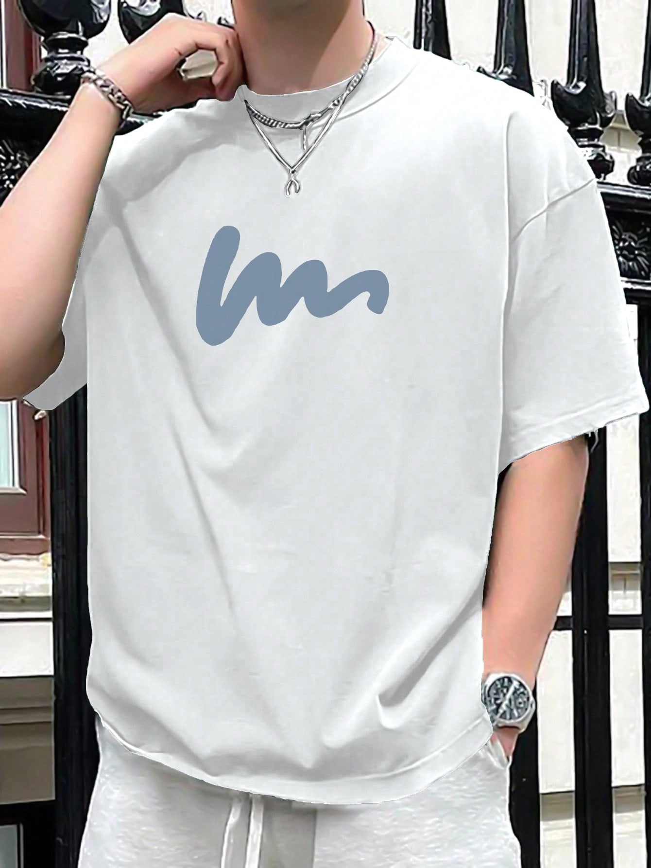 Men's Casual Letter Print Loose-Shouldered Short Sleeve T-Shirt, Summer