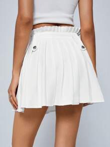 GENKIRA 女士純色紙袋腰裙裙摺 - 白色 - 查看 3