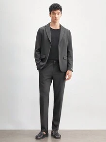 AKNOTIC Business Casual 2pcs Men's Casual Slim Fit Woven Suit Set, Including Long Sleeve Suit Jacket And Mid-Waist Slim Fit Trousers. Ideal For Daily Wear In Spring And Summer.