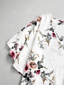 SHEIN Clasi Floral Printed Women's Top With V Neckline, Ruffled Sleeves, And Side Slits - Multicolor - View 9