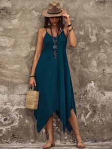 Breezaya 女士固色手帕式不對稱吊帶連衣裙 - 水鴨藍 - 查看 5