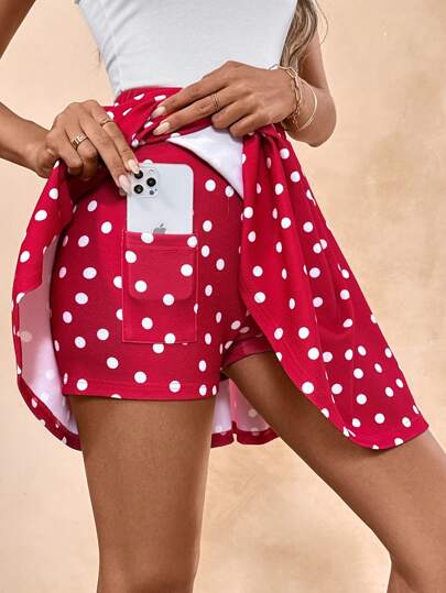 SHEIN Frenchy Women Simple Polka Dot Print Skort Christmas Red
