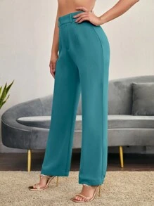 SHEIN LUNE Solid High Waist Suit Pants For Dailywear In Fall/Winter - Cadet Blue - View 4