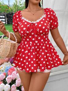 Flirla Plus Size Printed Patchwork Lace Summer Holiday Shirt - Multicolor - View 5