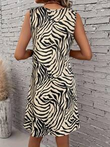 Women's Zebra Print Sleeveless Tank Dress - Round Neck Summer Sundress, Casual Vacation Outfit, Stretchy Bodycon Mini Dress For Beach & Daily Wear,Fashion Vacation Outfits Women,Bohemia Multicolor Women Short Dresses
