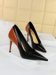Vintage Style High Heels, Thin Heels, Party Shoes, Pointed Toe, Color Block, Spring/Autumn New Arrival, Super High Heel Shoes For Women