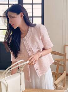 DAZY Women Button Front Flap Detail Jacket - Pink - View 2