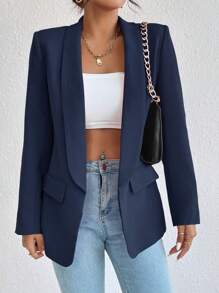 RosyDaze Spring/Summer Casual Solid Color Shawl Collar Blazer Fall Cloth For Women - Royal Blue - View 1