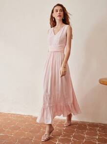 MOTF PREMIUM 實色花邊拼接交叉腰設計荷葉邊裙裝