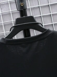 Manfinity Homme 男士字母图案印花短袖休闲 T 恤，男友礼物 - 黑色 - 查看 5