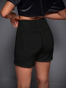 SHEIN PETITE Women's Casual Loose Fit Denim Shorts With Pockets - Black - View 2