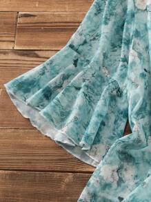 Mulvari 大尺碼女士隨機花卉圖案簡約日常襯衫 - 薄荷藍 - 查看 7