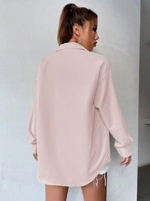 SHEIN Unity 女士春夏季素色寬鬆超大碼休閒襯衫，落肩長袖 - 藕粉色 - 查看 2