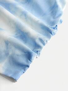 SHEIN Girlism 女孩連帽鉤織縮褶Tie-Dye背心長裙，附髮帶1pc - 藍白色 - 查看 3