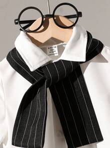 SHEIN Playful Pals 嬰兒男童條紋印花襯衫&短褲&披肩 - 黑與白 - 查看 3