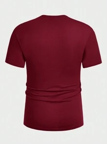 Manfinity Homme Camiseta de manga corta tipo Henley ajustada para hombre con botones de unicolor para el verano - Rojo - Ver 2