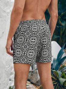 Manfinity VDAYZ Men Floral Print Drawstring Waist Swim Trunks - Black - View 2