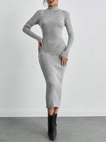 SHEIN Tall Áo len nữ dài tay cổ rùa - Xám - Xem 3