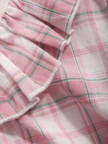 DAZY Plaid Print Ruffle Trim Puff Sleeve Nightdress, Pajama, Moo Moo - Pink - View 8