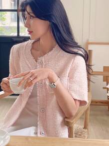 DAZY Women Button Front Flap Detail Jacket - Pink - View 3