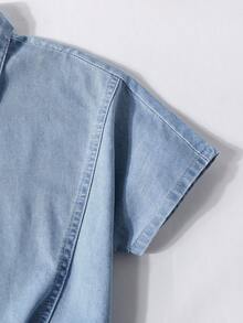 Tween Girls' Everyday Casual Denim Shirt Top - Light Wash - View 3